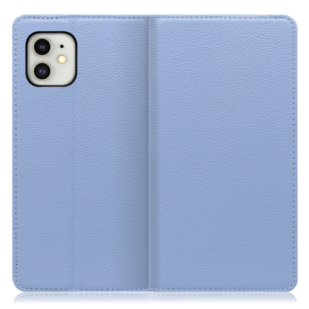 LOOF Pastel iPhone 11 用 [ブルー] 丈夫な本革 お手入れ不要 手帳型ケース カード収納 幅広ポケット ベルトなし