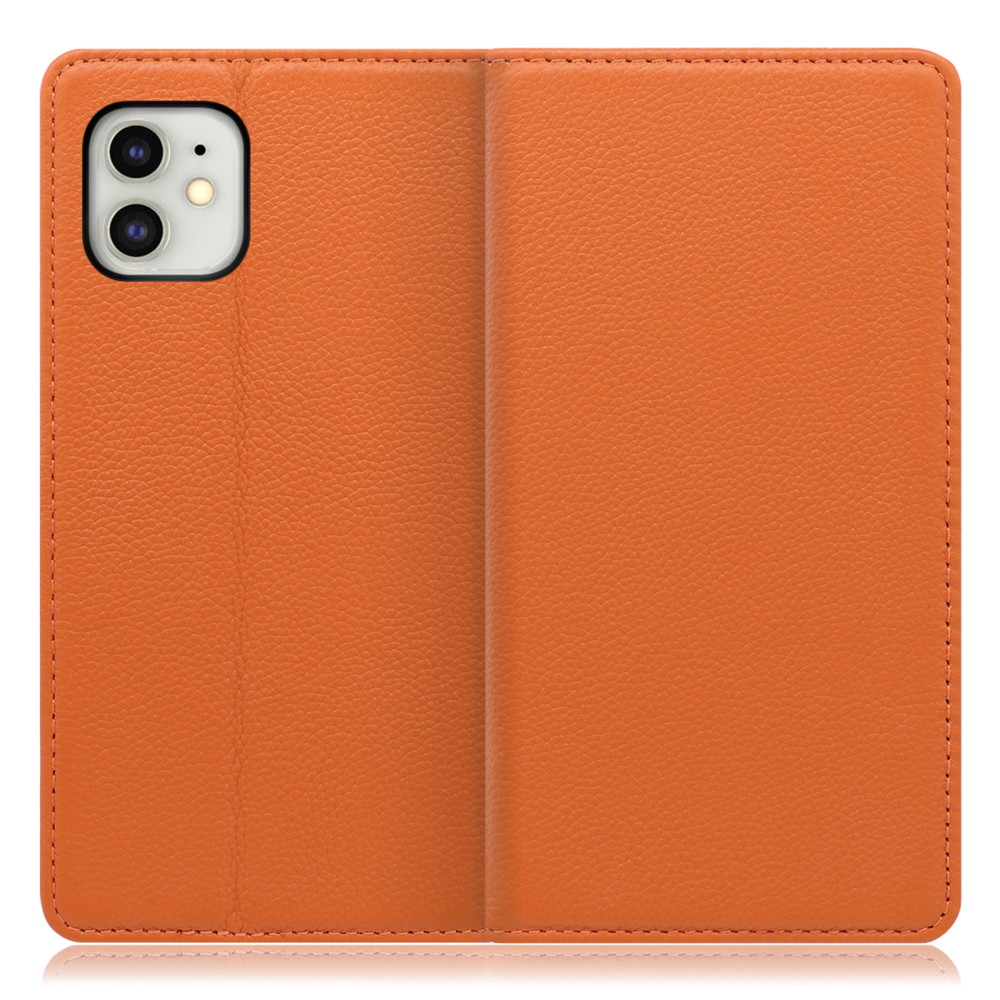 LOOF Pastel iPhone 11 用 [オレンジ] 丈夫な本革 お手入れ不要 手帳型ケース カード収納 幅広ポケット ベルトなし