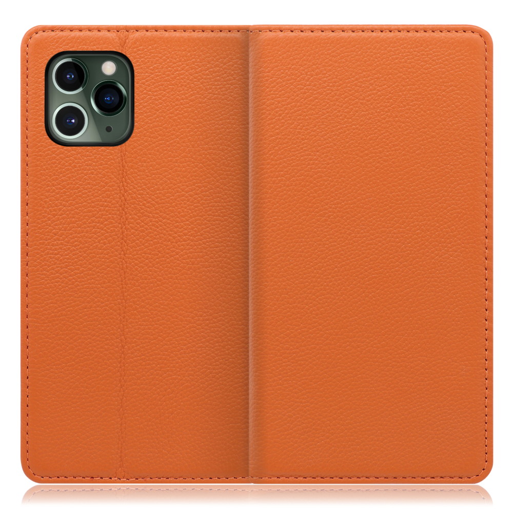 LOOF Pastel iPhone 11 Pro 用 [オレンジ] 丈夫な本革 お手入れ不要 手帳型ケース カード収納 幅広ポケット ベルトなし