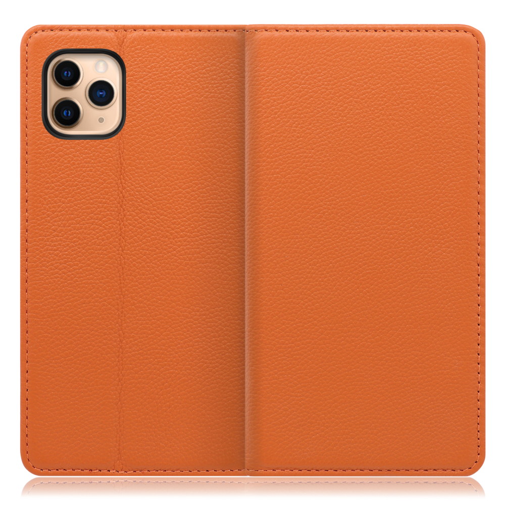 LOOF Pastel iPhone 11 Pro Max 用 [オレンジ] 丈夫な本革 お手入れ不要 手帳型ケース カード収納 幅広ポケット ベルトなし