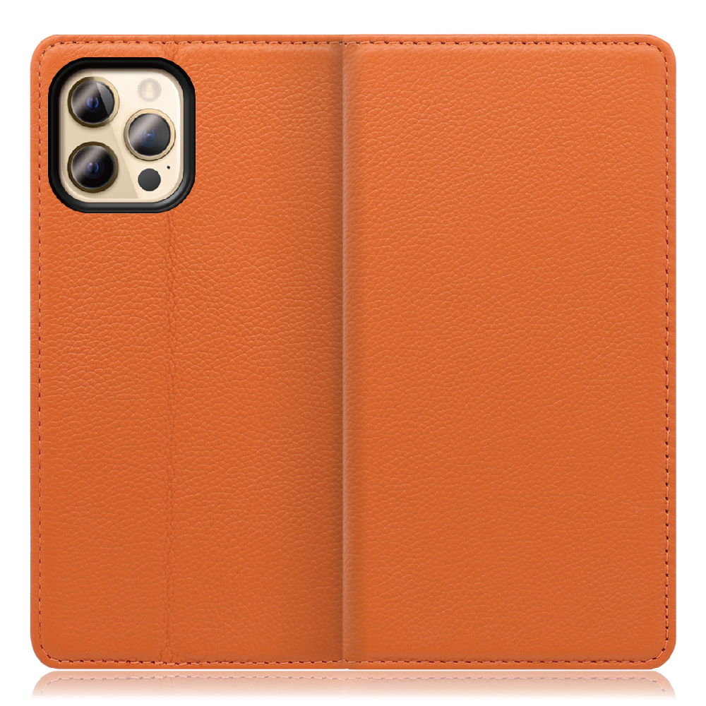 LOOF Pastel Series iPhone 12 Pro Max [オレンジ] 丈夫な本革 お手入れ不要 手帳型ケース カード収納 幅広ポケット ベルトなし