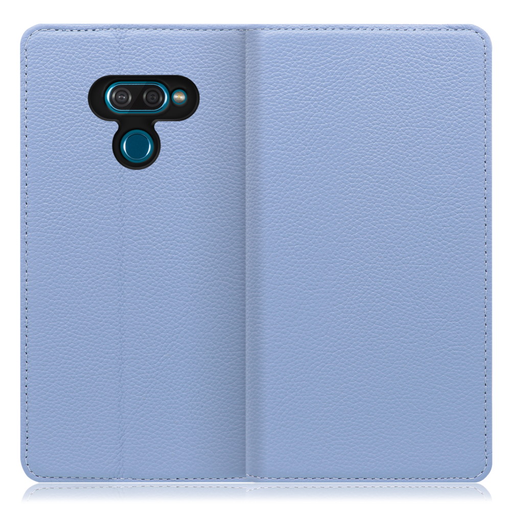LOOF Pastel LG K50 用 [ブルー] 丈夫な本革 お手入れ不要 手帳型ケース カード収納 幅広ポケット ベルトなし