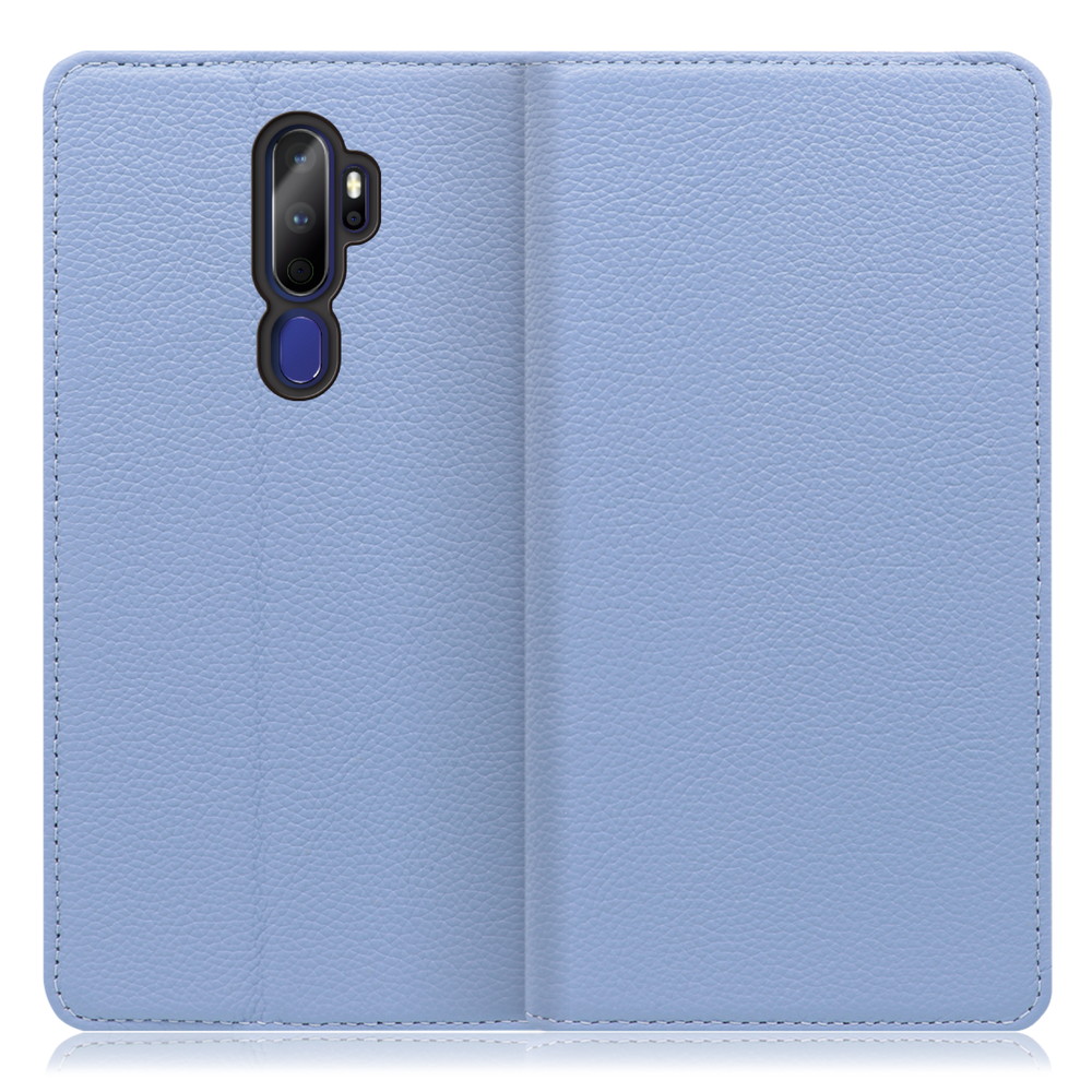 LOOF Pastel OPPO A5 2020 用 [ブルー] 丈夫な本革 お手入れ不要 手帳型ケース カード収納 幅広ポケット ベルトなし