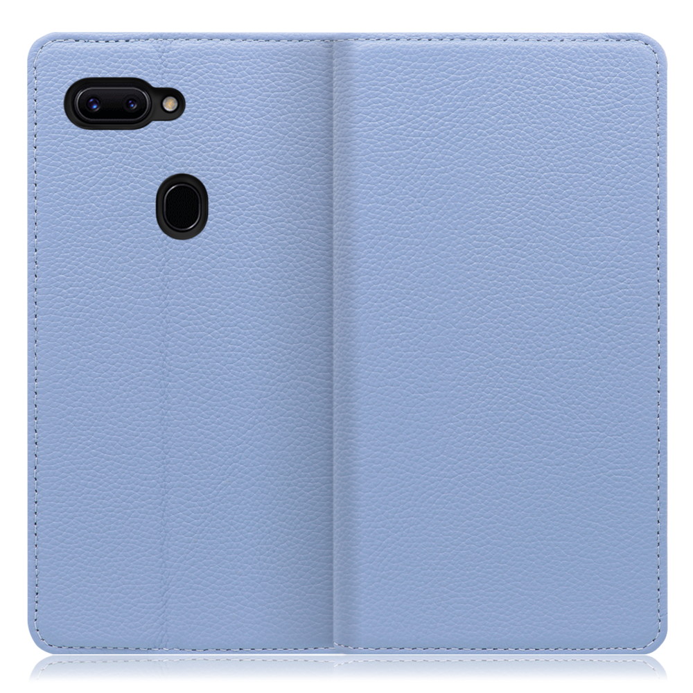 LOOF Pastel OPPO R15 Pro 用 [ブルー] 丈夫な本革 お手入れ不要 手帳型ケース カード収納 幅広ポケット ベルトなし