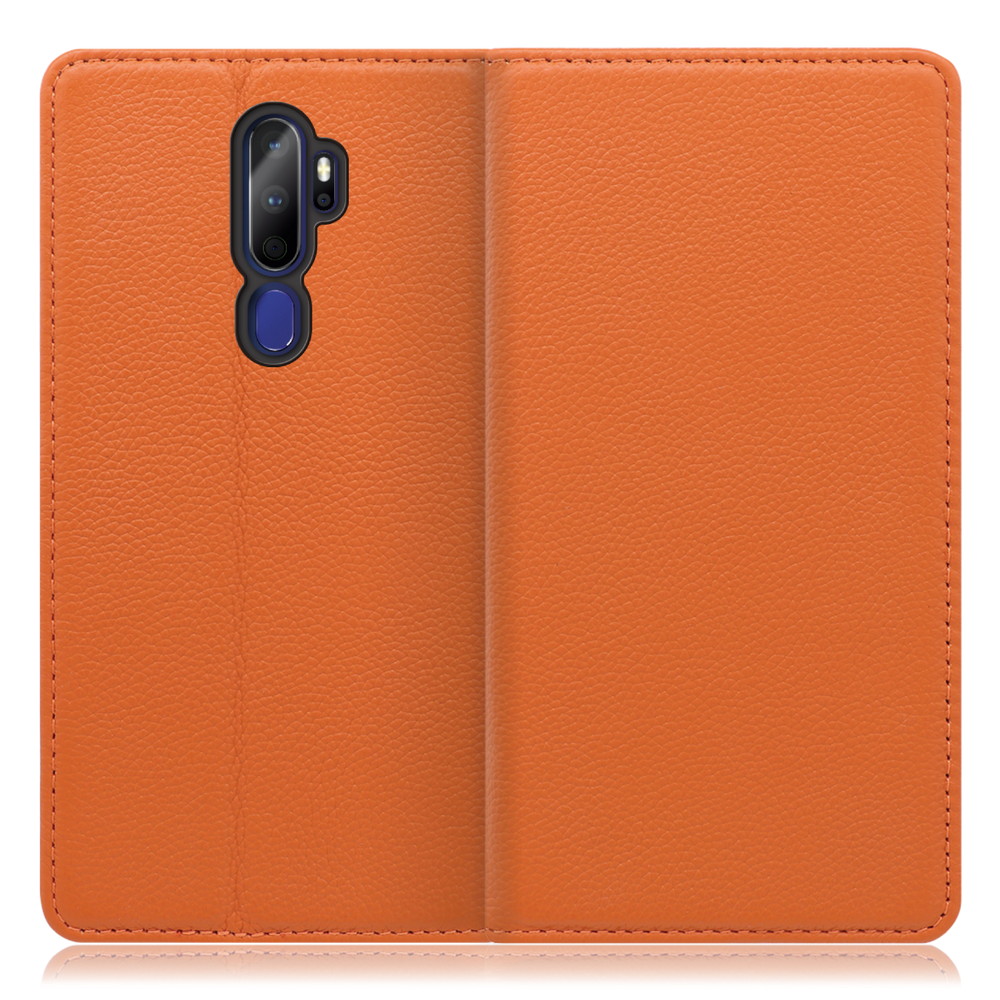 LOOF Pastel OPPO A5 2020 用 [オレンジ] 丈夫な本革 お手入れ不要 手帳型ケース カード収納 幅広ポケット ベルトなし