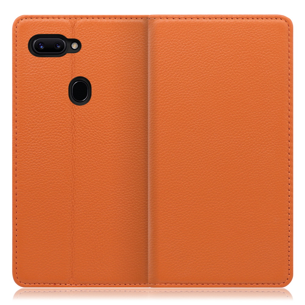 LOOF Pastel OPPO R15 Pro 用 [オレンジ] 丈夫な本革 お手入れ不要 手帳型ケース カード収納 幅広ポケット ベルトなし