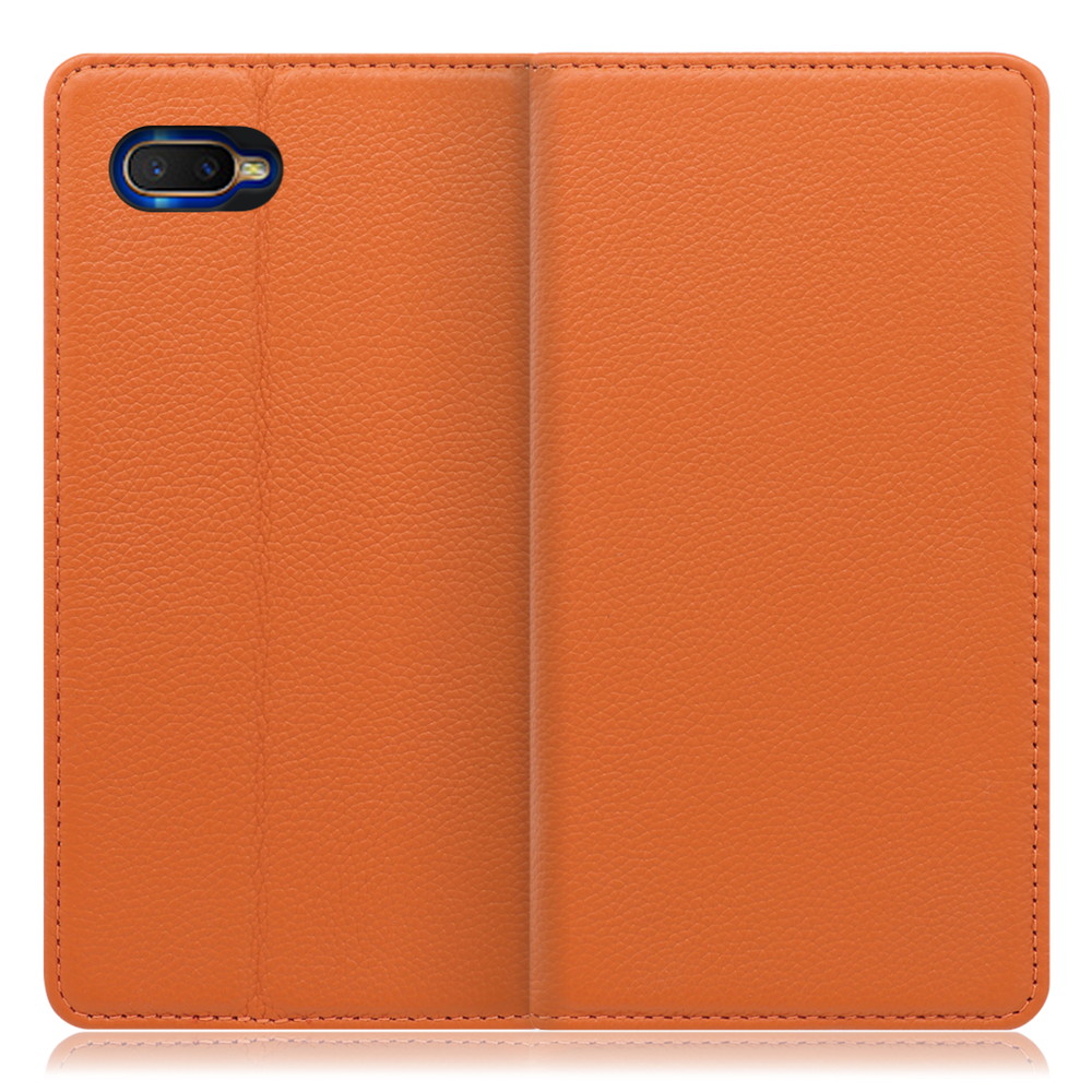 LOOF Pastel OPPO R17 Neo 用 [オレンジ] 丈夫な本革 お手入れ不要 手帳型ケース カード収納 幅広ポケット ベルトなし