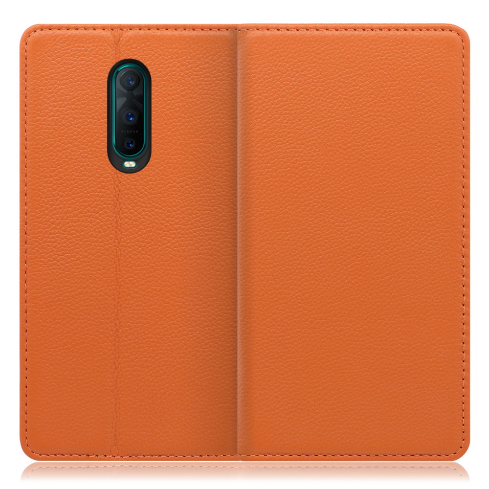 LOOF Pastel OPPO R17 Pro 用 [オレンジ] 丈夫な本革 お手入れ不要 手帳型ケース カード収納 幅広ポケット ベルトなし