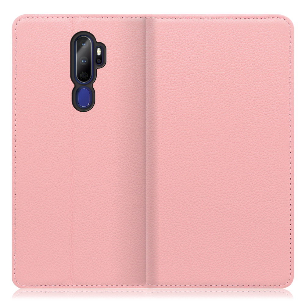 LOOF Pastel OPPO A5 2020 用 [ピンク] 丈夫な本革 お手入れ不要 手帳型ケース カード収納 幅広ポケット ベルトなし