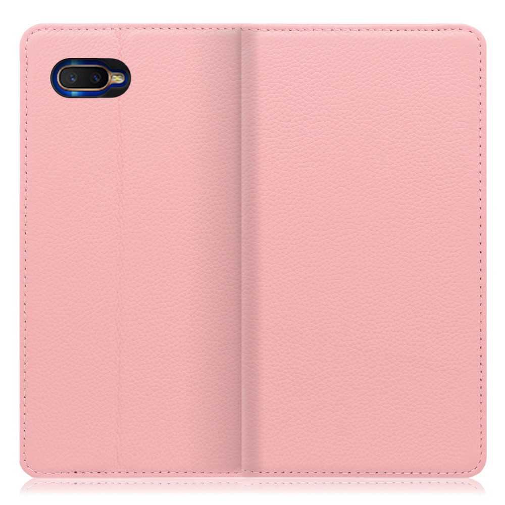 LOOF Pastel OPPO R17 Neo 用 [ピンク] 丈夫な本革 お手入れ不要 手帳型ケース カード収納 幅広ポケット ベルトなし