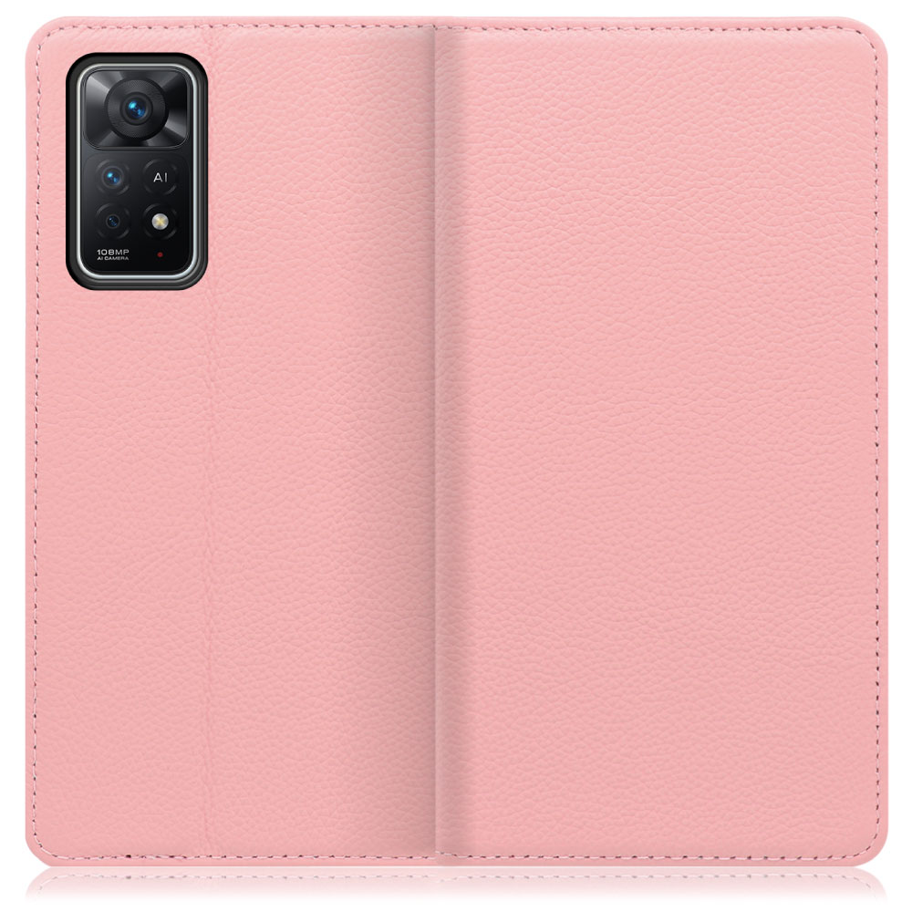 LOOF Pastel Xiaomi Redmi Note 11 Pro 5G 用 [ピンク] 丈夫な本革 お手入れ不要 手帳型ケース カード収納 幅広ポケット ベルトなし