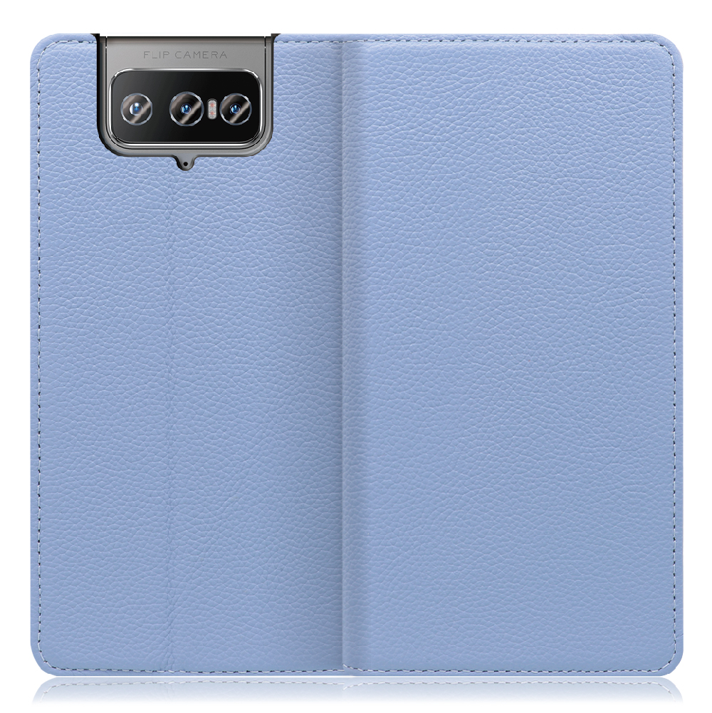 LOOF Pastel Zenfone 8 Flip 用 [ブルー] 丈夫な本革 お手入れ不要 手帳型ケース カード収納 幅広ポケット ベルトなし