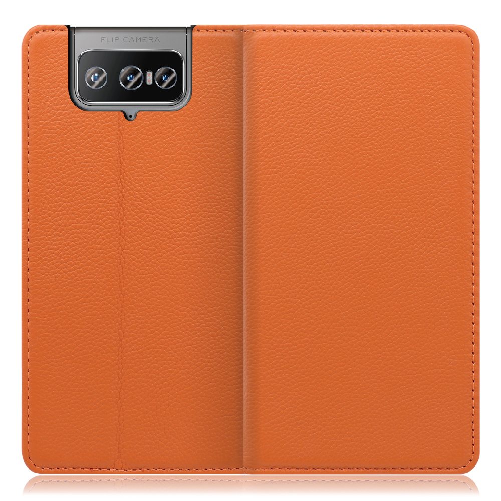 LOOF Pastel Zenfone 8 Flip 用 [オレンジ] 丈夫な本革 お手入れ不要 手帳型ケース カード収納 幅広ポケット ベルトなし