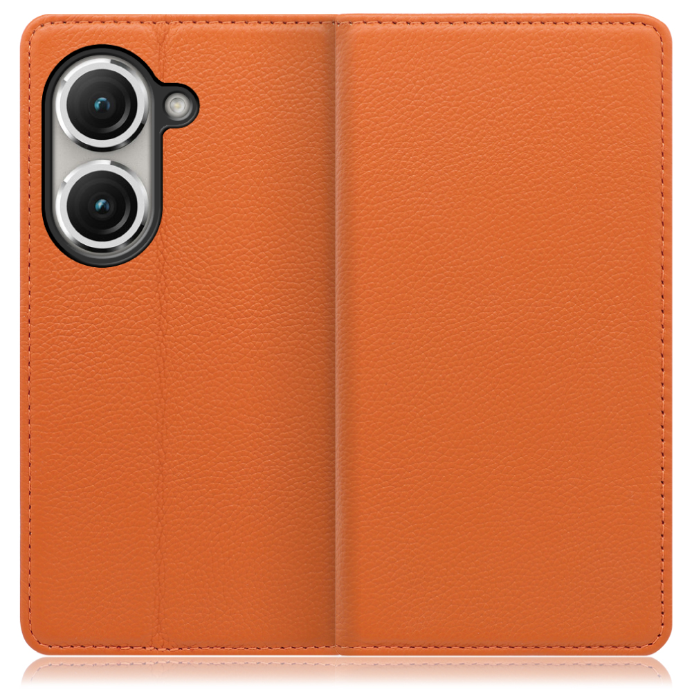 LOOF Pastel Series Zenfone 9 / 10 用 [オレンジ] 丈夫な本革 お手入れ不要 手帳型ケース カード収納 幅広ポケット ベルトなし