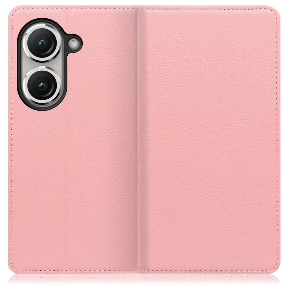 LOOF Pastel Series Zenfone 9 / 10 用 [ピンク] 丈夫な本革 お手入れ不要 手帳型ケース カード収納 幅広ポケット ベルトなし