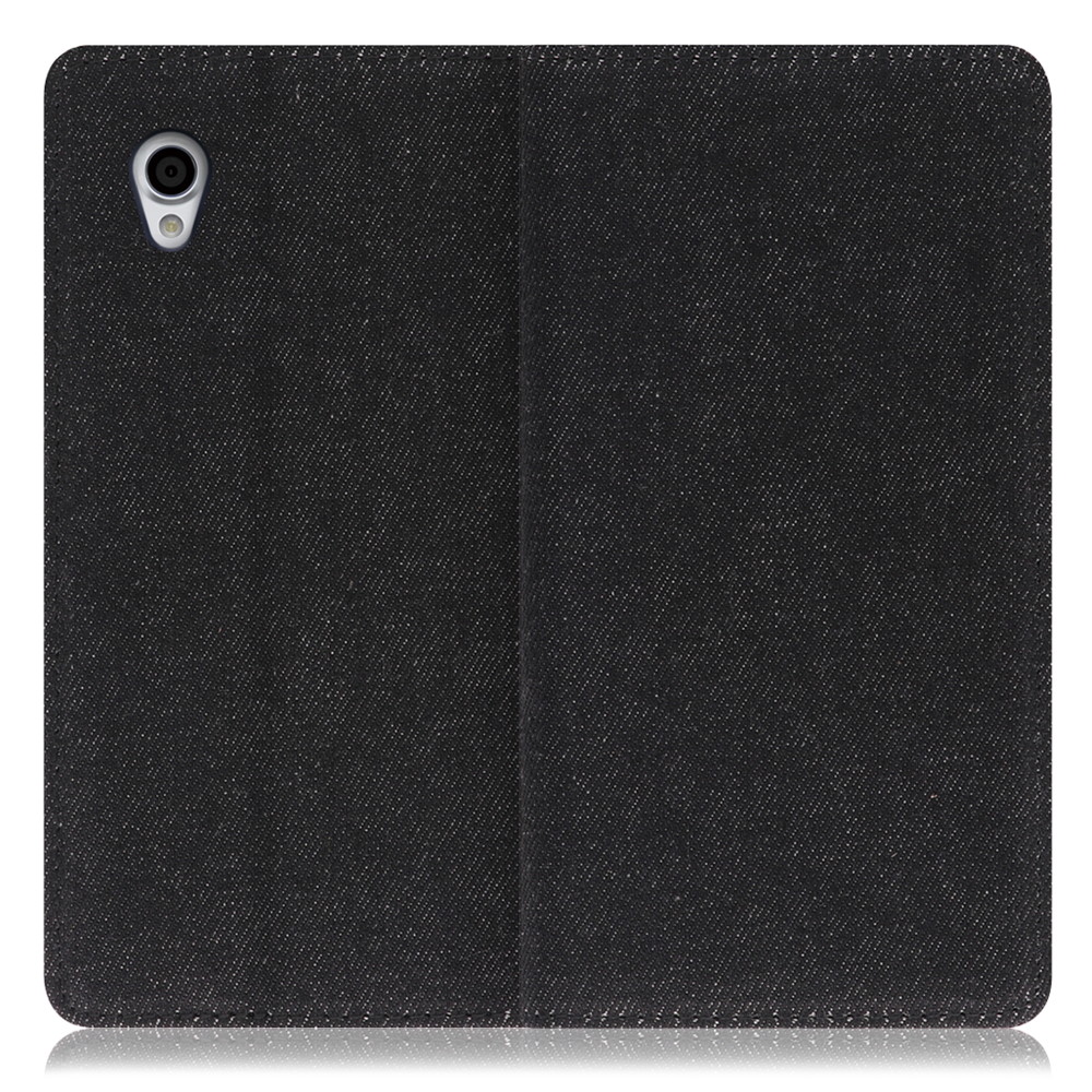 LOOF Denim Android One X4 用 [ブラック]デニム生地を使用 手帳型ケース カード収納付き ベルトなし