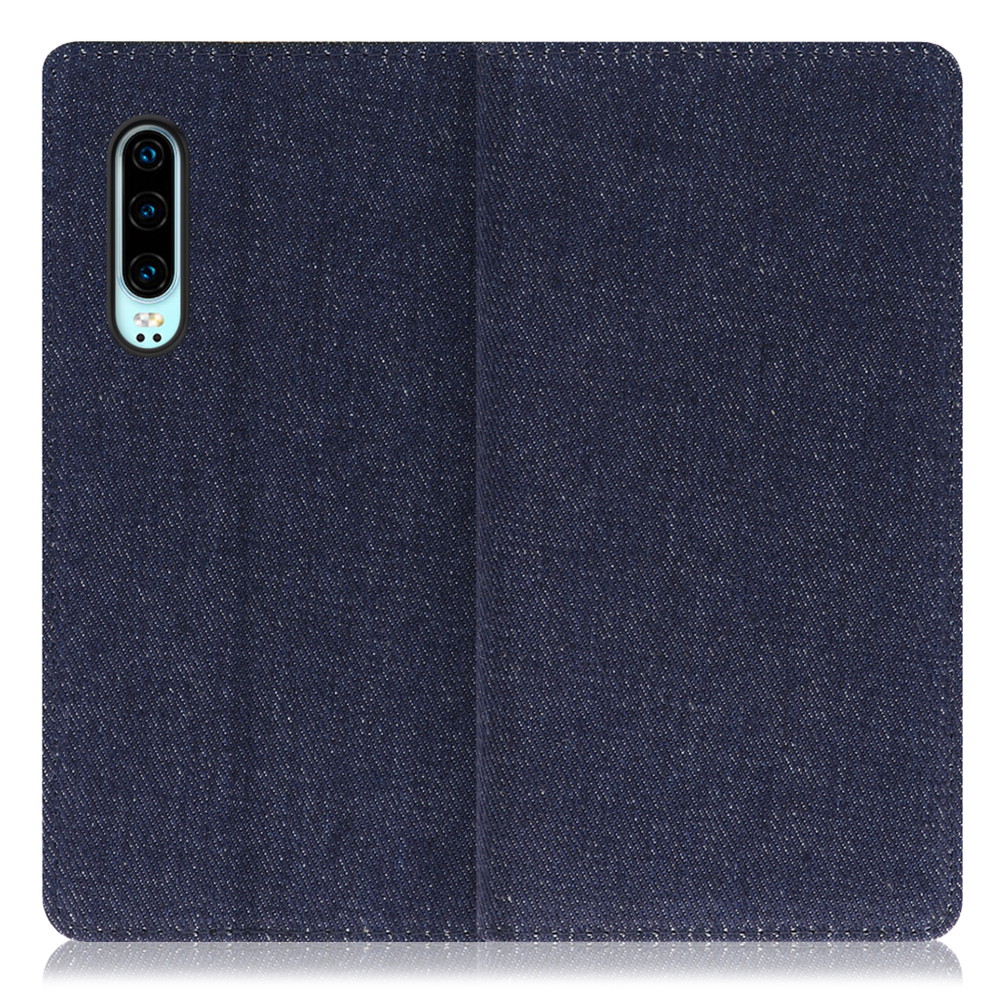 LOOF Denim HUAWEI P30 用 [ブルー] デニム生地を使用 手帳型ケース カード収納付き ベルトなし