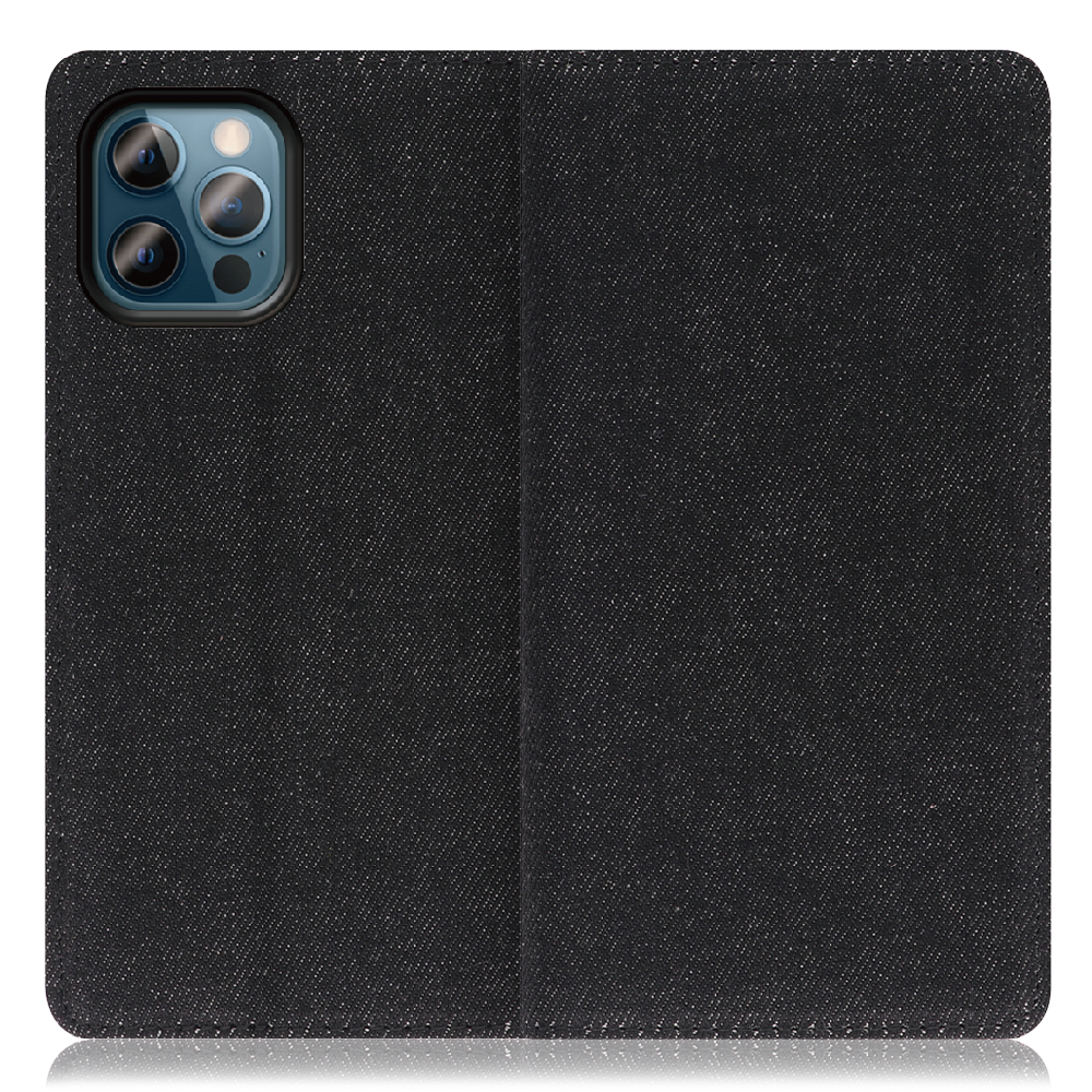 LOOF Denim Series iPhone 12 / 12 Pro [ブラック]デニム生地を使用 手帳型ケース カード収納付き ベルトなし