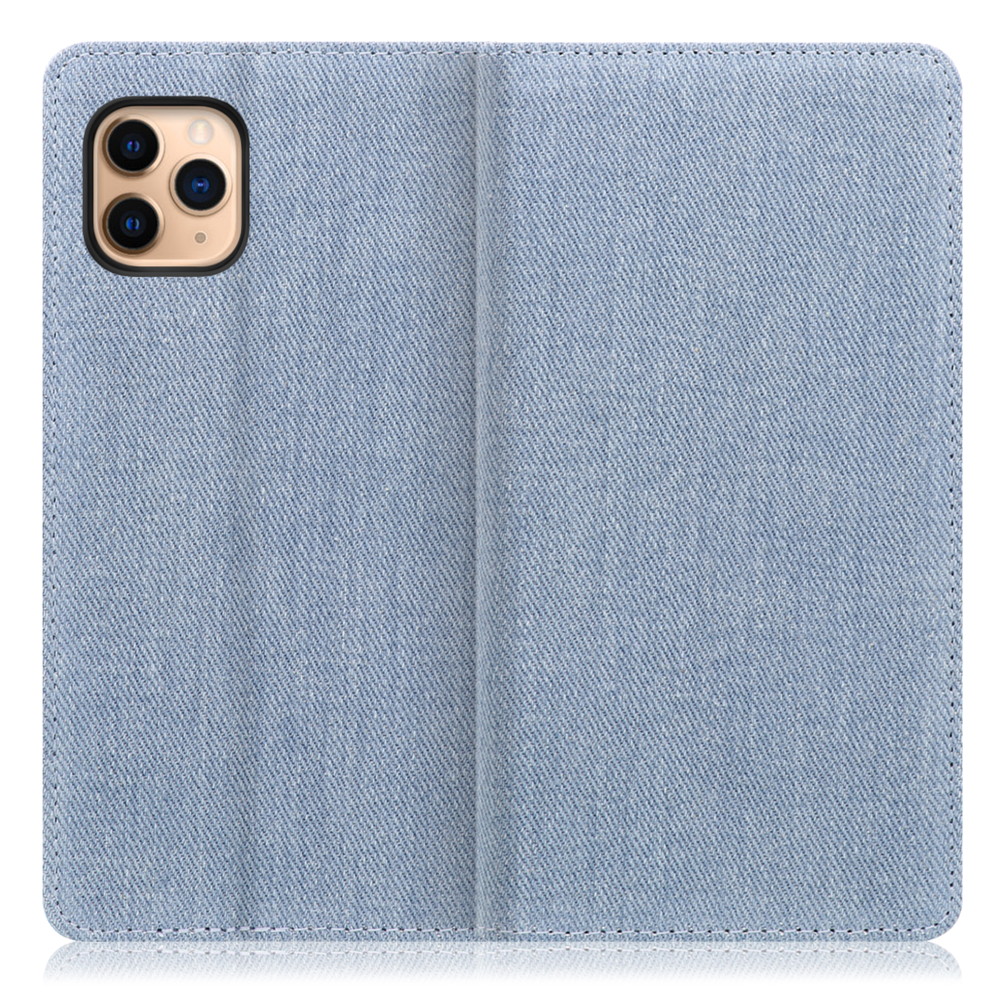 LOOF Denim iPhone 11 Pro Max 用 [ライトブルー] デニム 手帳型ケース カード収納付き ベルトなし