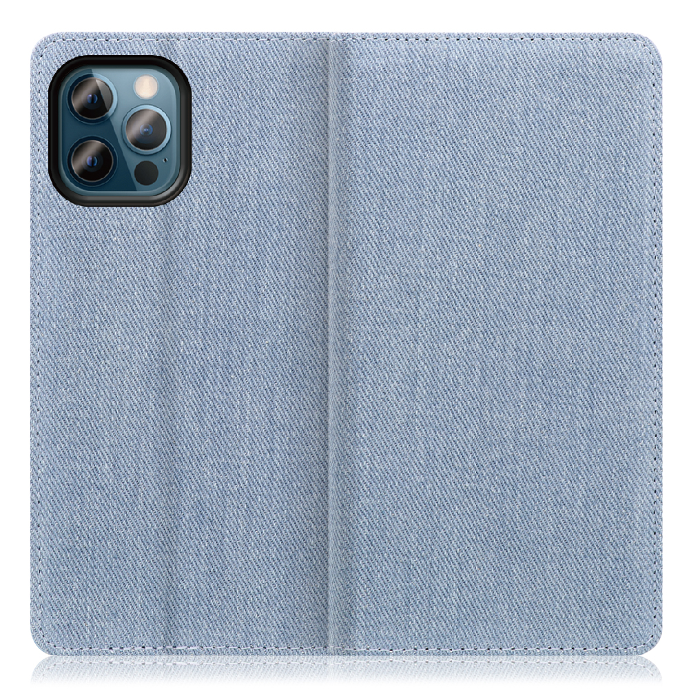 LOOF Denim Series iPhone 12 / 12 Pro [ライトブルー] デニム 手帳型ケース カード収納付き ベルトなし