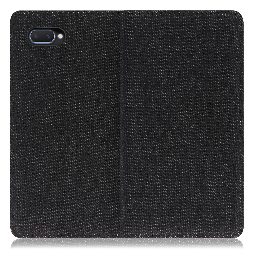 LOOF Denim OPPO R15 Neo 用 [ブラック]デニム生地を使用 手帳型ケース カード収納付き ベルトなし