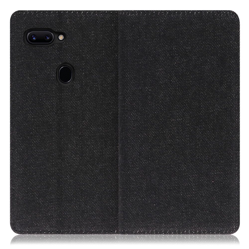 LOOF Denim OPPO R15 Pro 用 [ブラック]デニム生地を使用 手帳型ケース カード収納付き ベルトなし