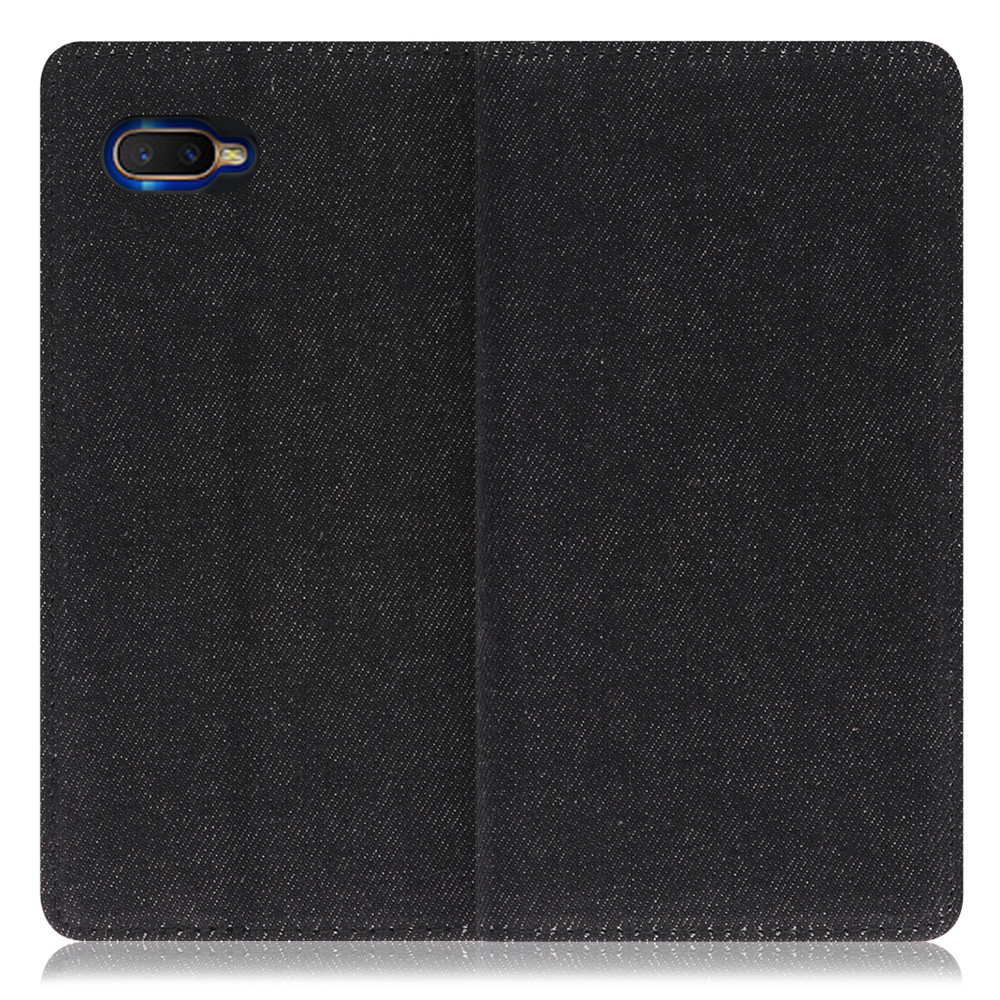 LOOF Denim OPPO R17 Neo 用 [ブラック]デニム生地を使用 手帳型ケース カード収納付き ベルトなし