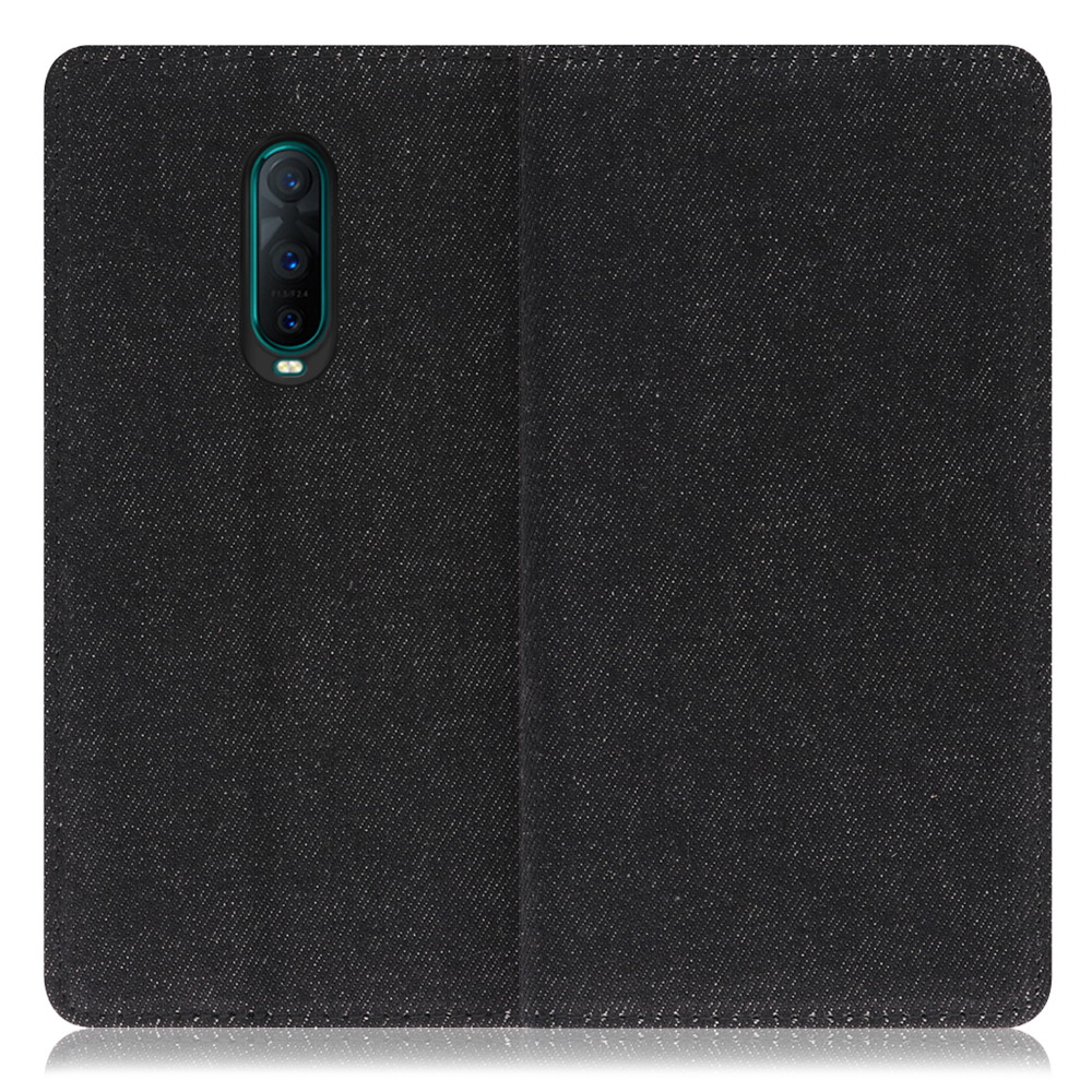 LOOF Denim OPPO R17 Pro 用 [ブラック]デニム生地を使用 手帳型ケース カード収納付き ベルトなし