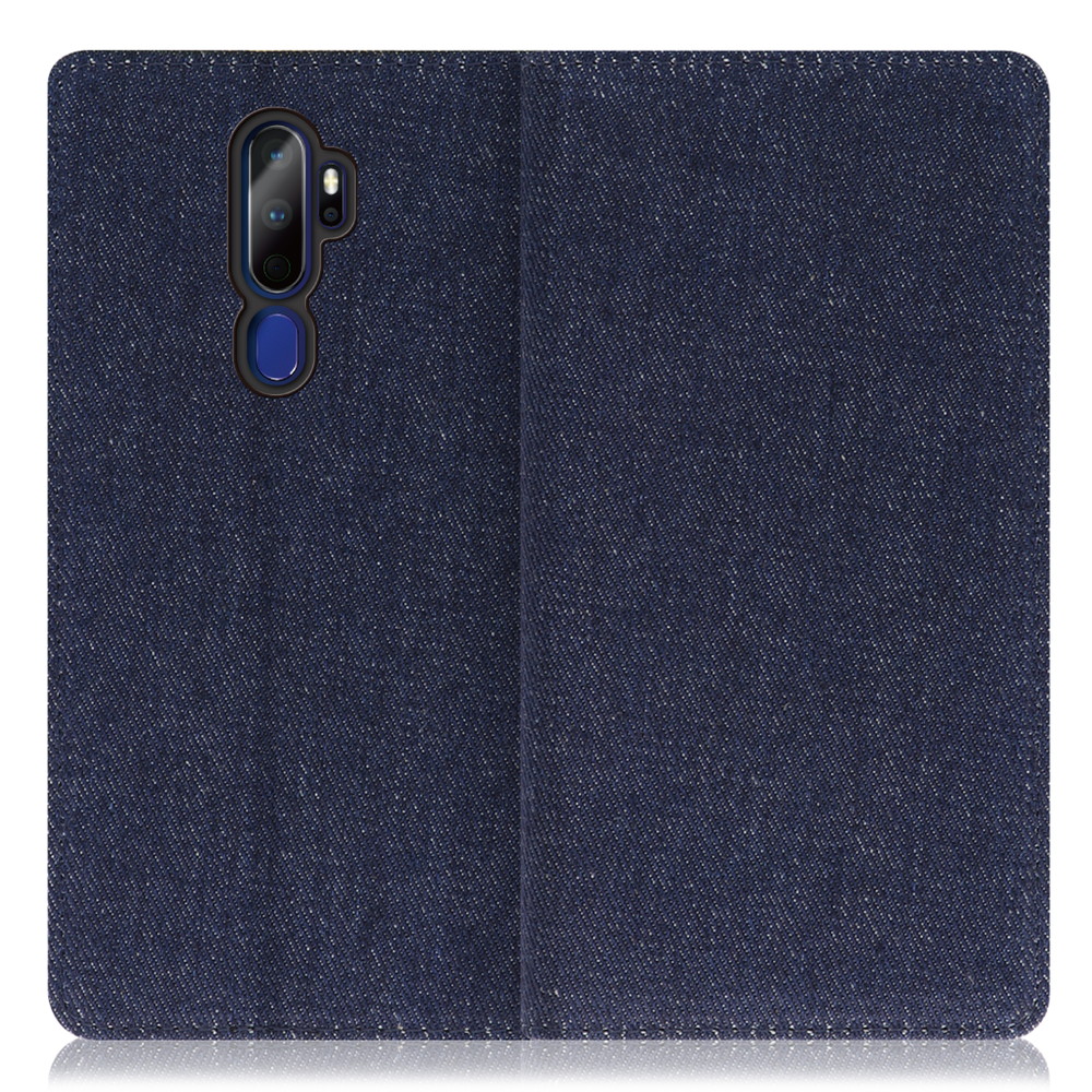 LOOF Denim OPPO A5 2020 用 [ブルー] デニム生地を使用 手帳型ケース カード収納付き ベルトなし
