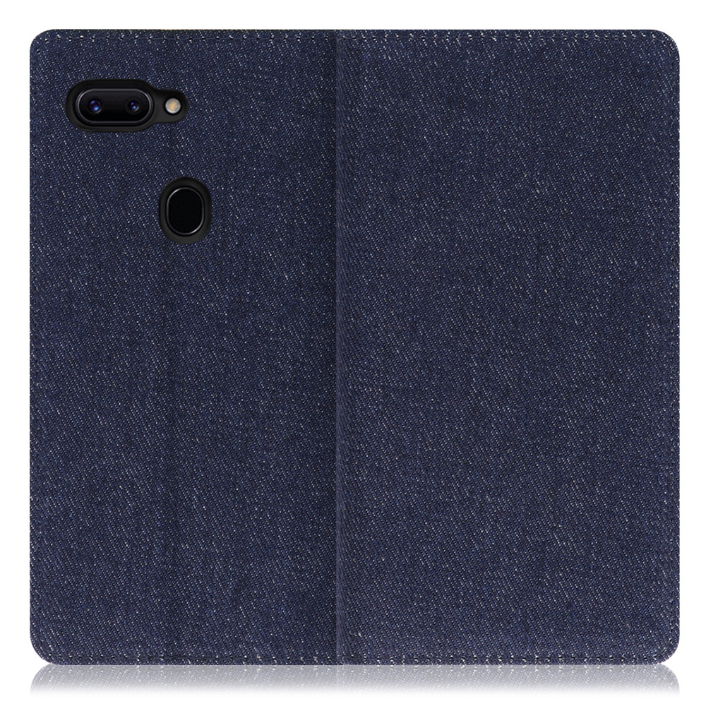 LOOF Denim OPPO R15 Pro 用 [ブルー] デニム生地を使用 手帳型ケース カード収納付き ベルトなし