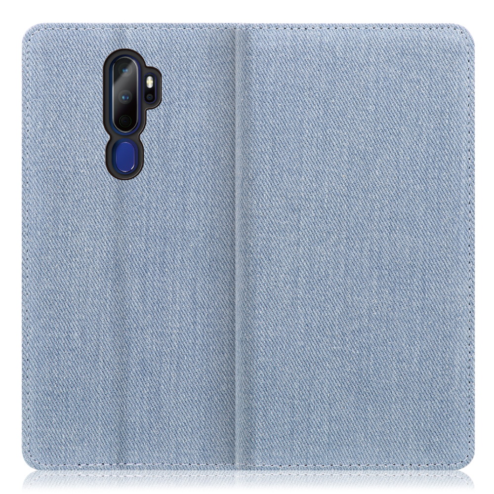 LOOF Denim OPPO A5 2020 用 [ライトブルー] デニム 手帳型ケース カード収納付き ベルトなし