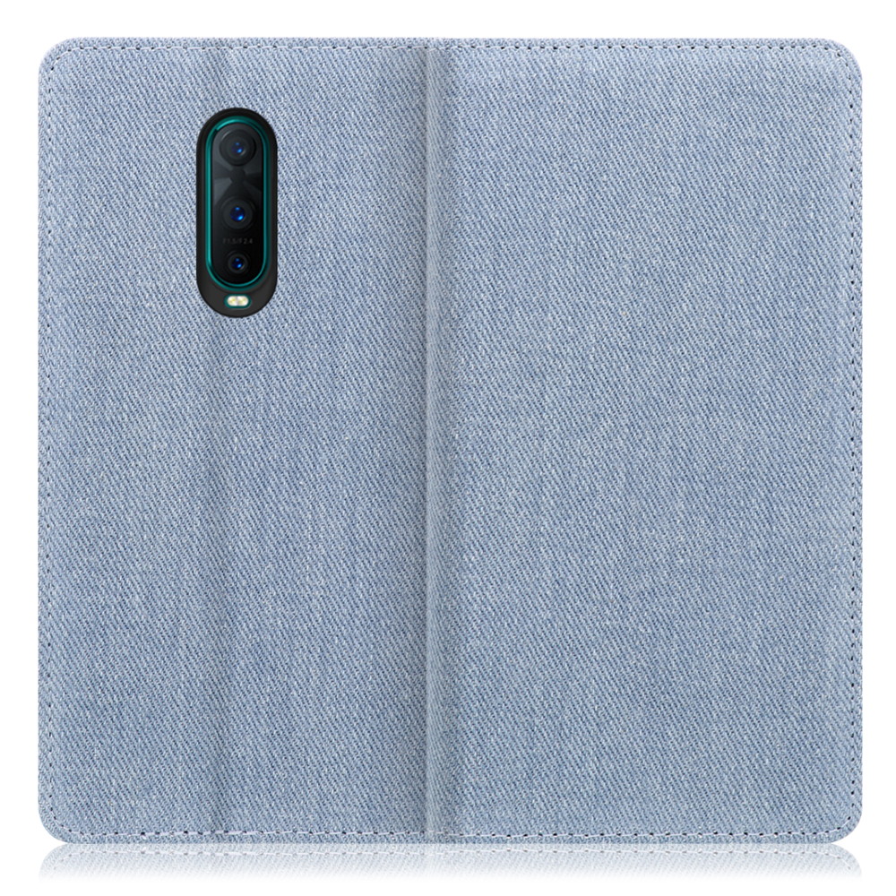 LOOF Denim OPPO R17 Pro 用 [ライトブルー] デニム 手帳型ケース カード収納付き ベルトなし