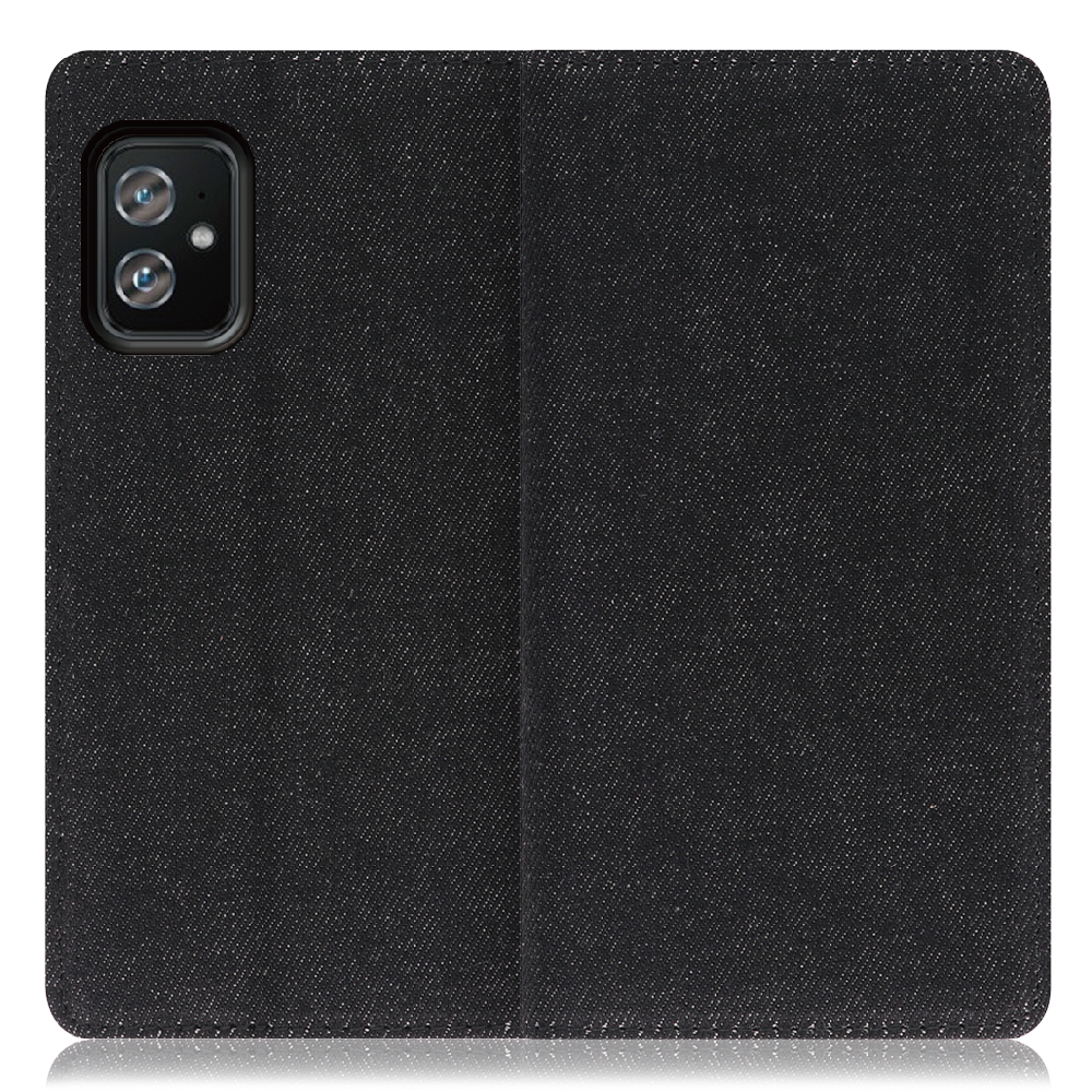 LOOF DENIM Zenfone 8 用 [ブラック]デニム生地を使用 手帳型ケース カード収納付き ベルトなし