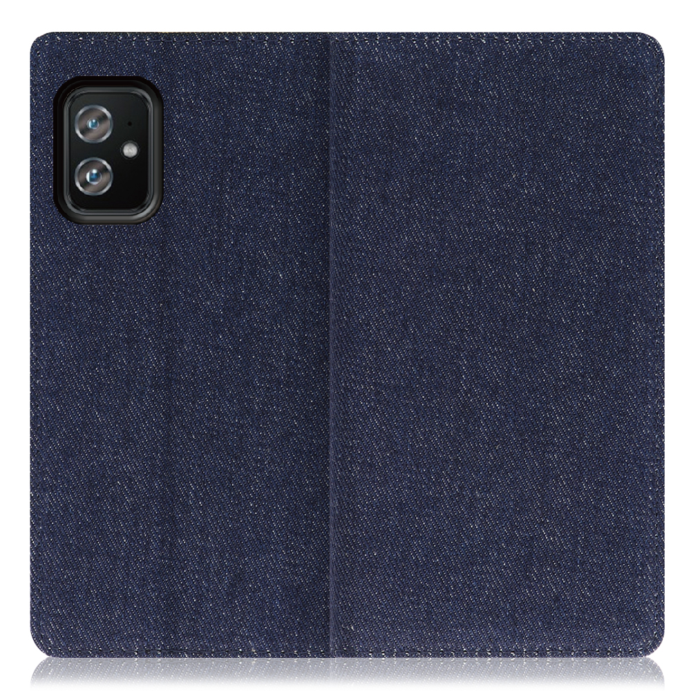 LOOF DENIM Zenfone 8 用 [ブルー] デニム生地を使用 手帳型ケース カード収納付き ベルトなし