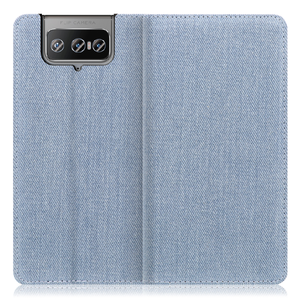 LOOF Denim Zenfone 8 Flip 用 [ライトブルー] デニム 手帳型ケース カード収納付き ベルトなし