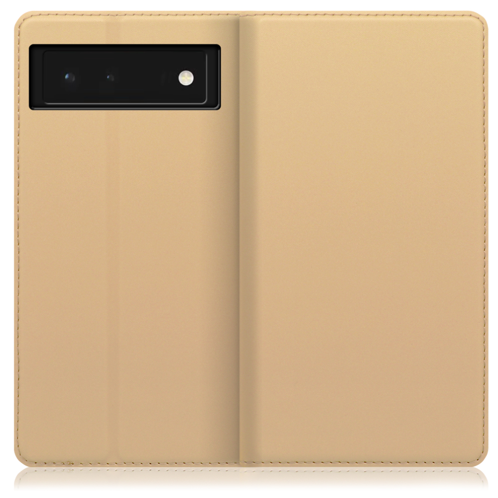 LOOF SKIN SLIM Google Pixel 6 [ゴールド] 薄い 軽量 手帳型ケース カード収納 幅広ポケット ベルトなし