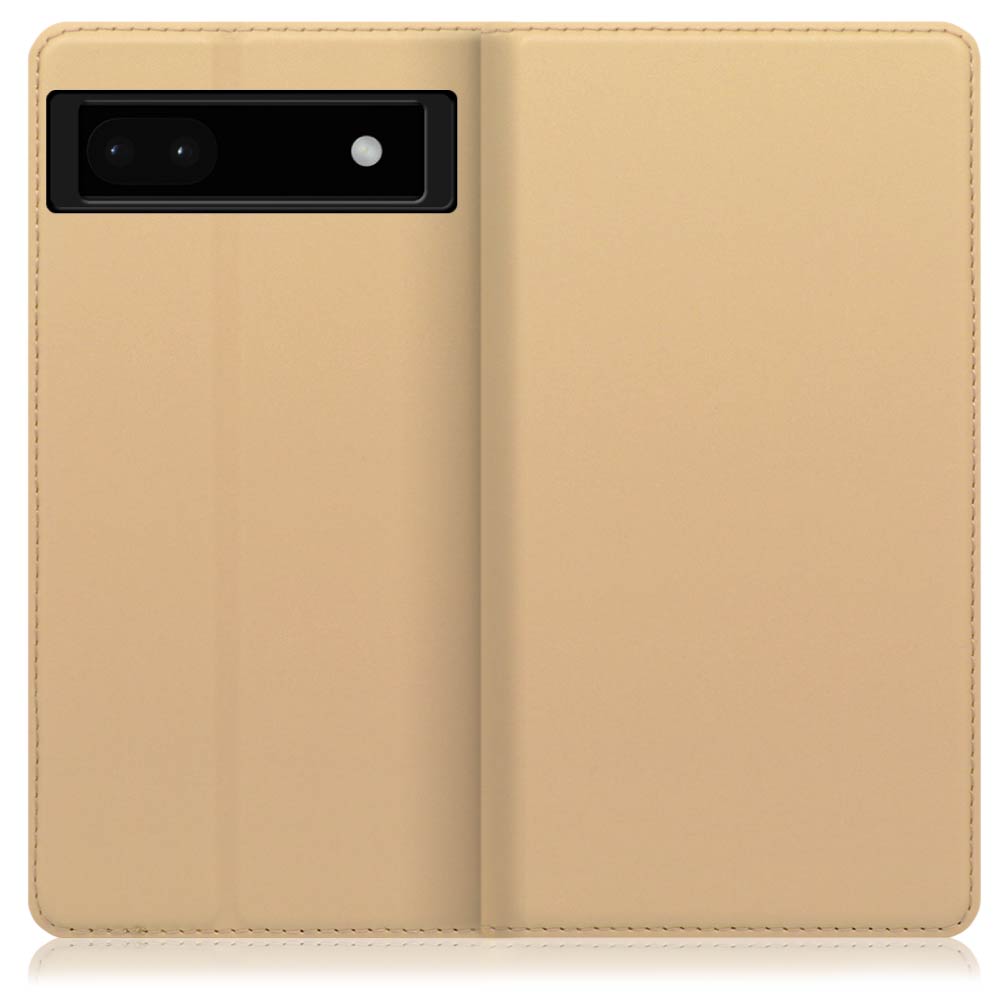 LOOF SKIN SLIM Google Pixel 6a 用 [ゴールド] 薄い 軽量 手帳型ケース カード収納 幅広ポケット ベルトなし