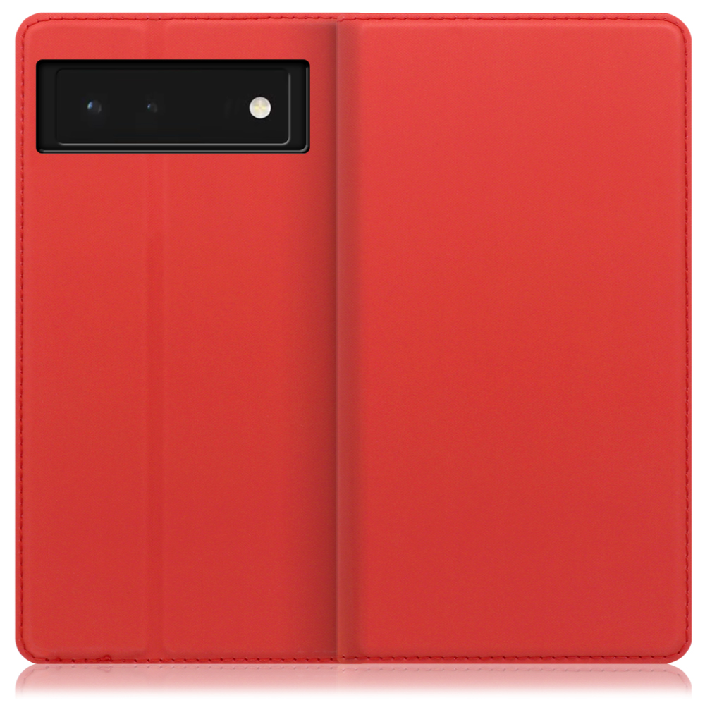 LOOF SKIN SLIM Google Pixel 6 [レッド] 薄い 軽量 手帳型ケース カード収納 幅広ポケット ベルトなし