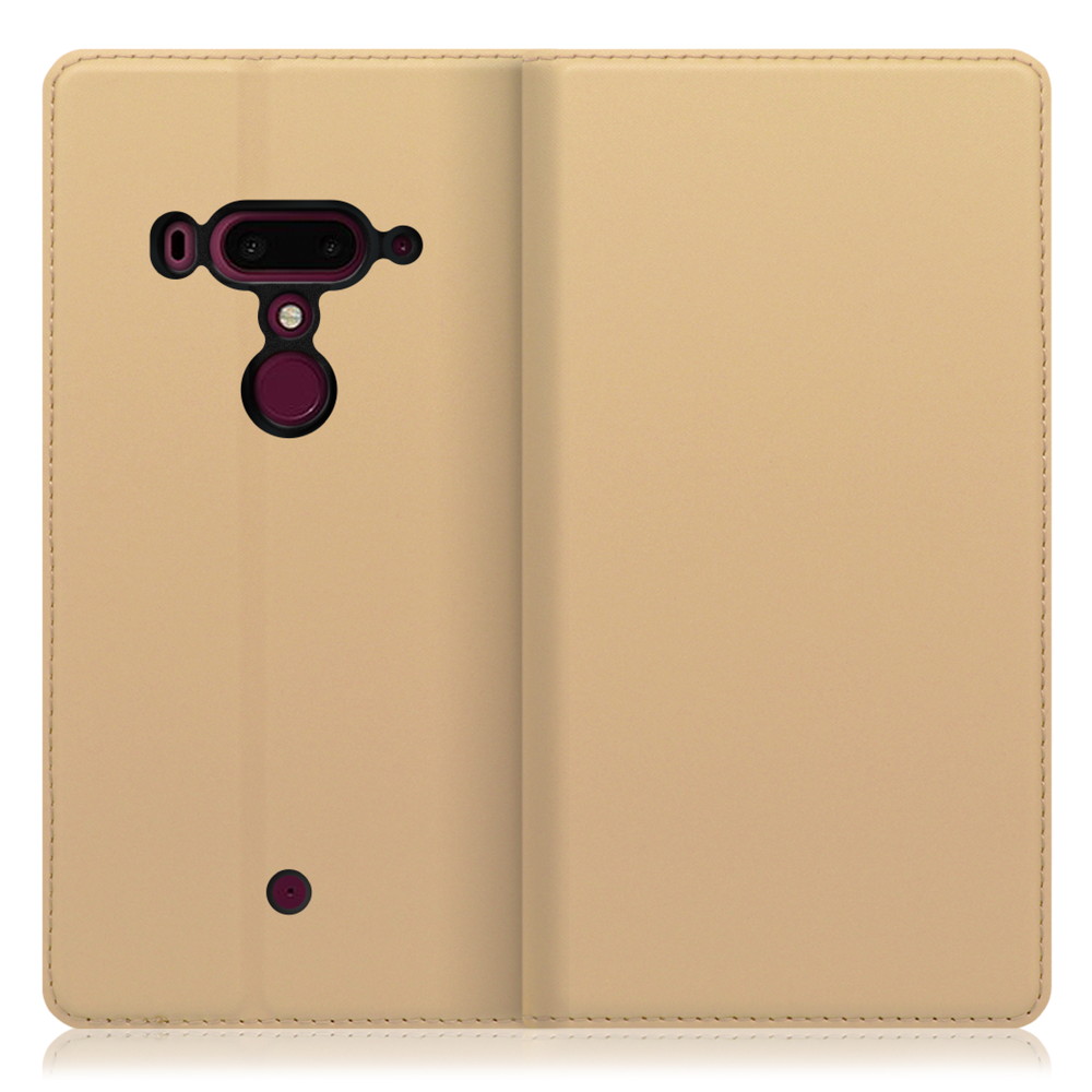 LOOF SKIN SLIM HTC U12+ 用 [ゴールド] 薄い 軽量 手帳型ケース カード収納 幅広ポケット ベルトなし