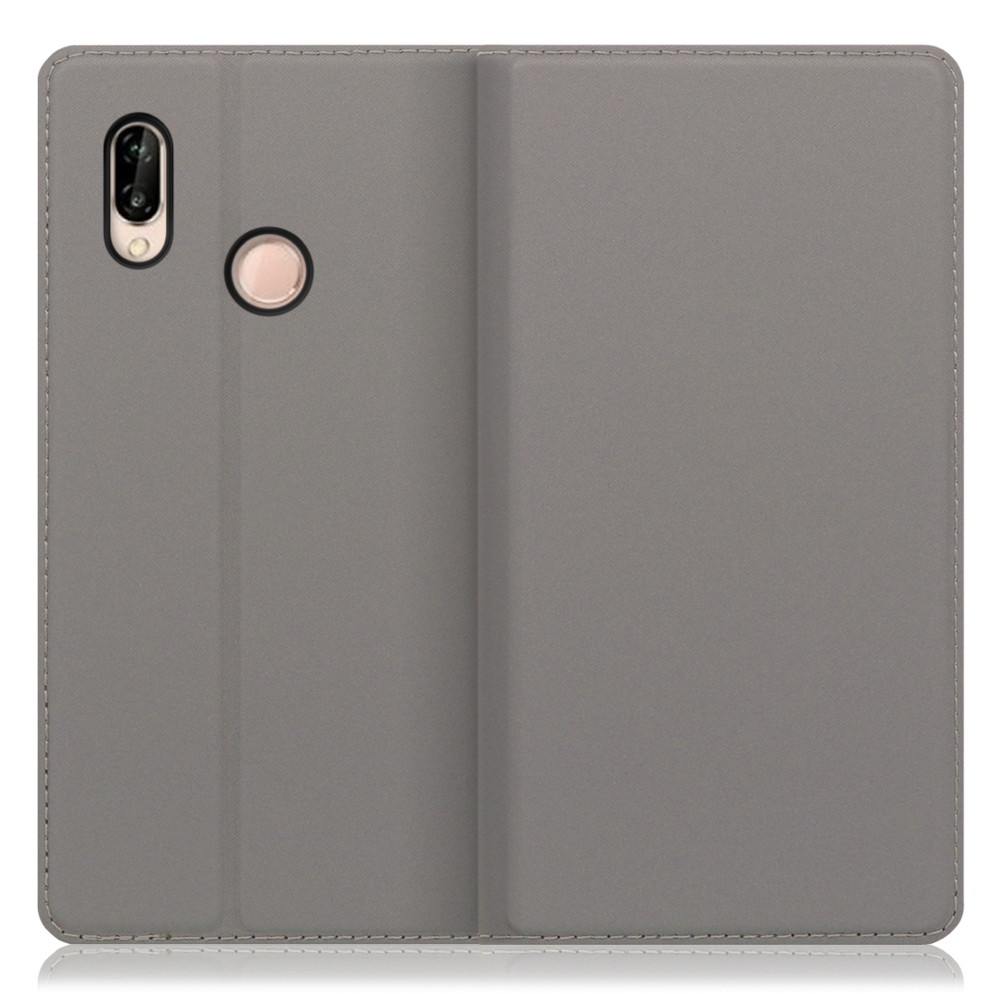 LOOF SKIN SLIM HUAWEI P20 lite 用 [グレー] 薄い 軽量 手帳型ケース カード収納 幅広ポケット ベルトなし