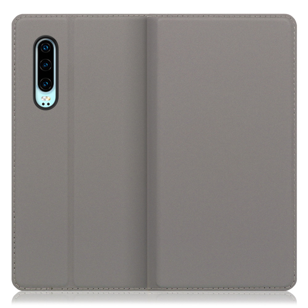 LOOF SKIN SLIM HUAWEI P30 用 [グレー] 薄い 軽量 手帳型ケース カード収納 幅広ポケット ベルトなし