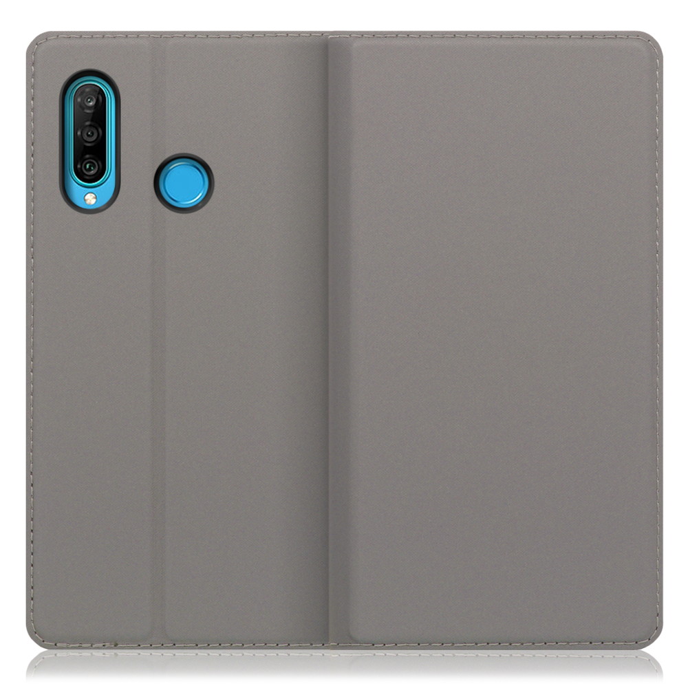 LOOF SKIN SLIM HUAWEI P30 lite / lite Premium 用 [グレー] 薄い 軽量 手帳型ケース カード収納 幅広ポケット ベルトなし