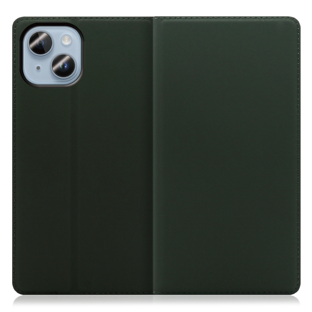 LOOF SKIN SLIM iPhone 14 Plus 用 [エバーグリーン] 薄い 軽量 手帳型ケース カード収納 幅広ポケット ベルトなし