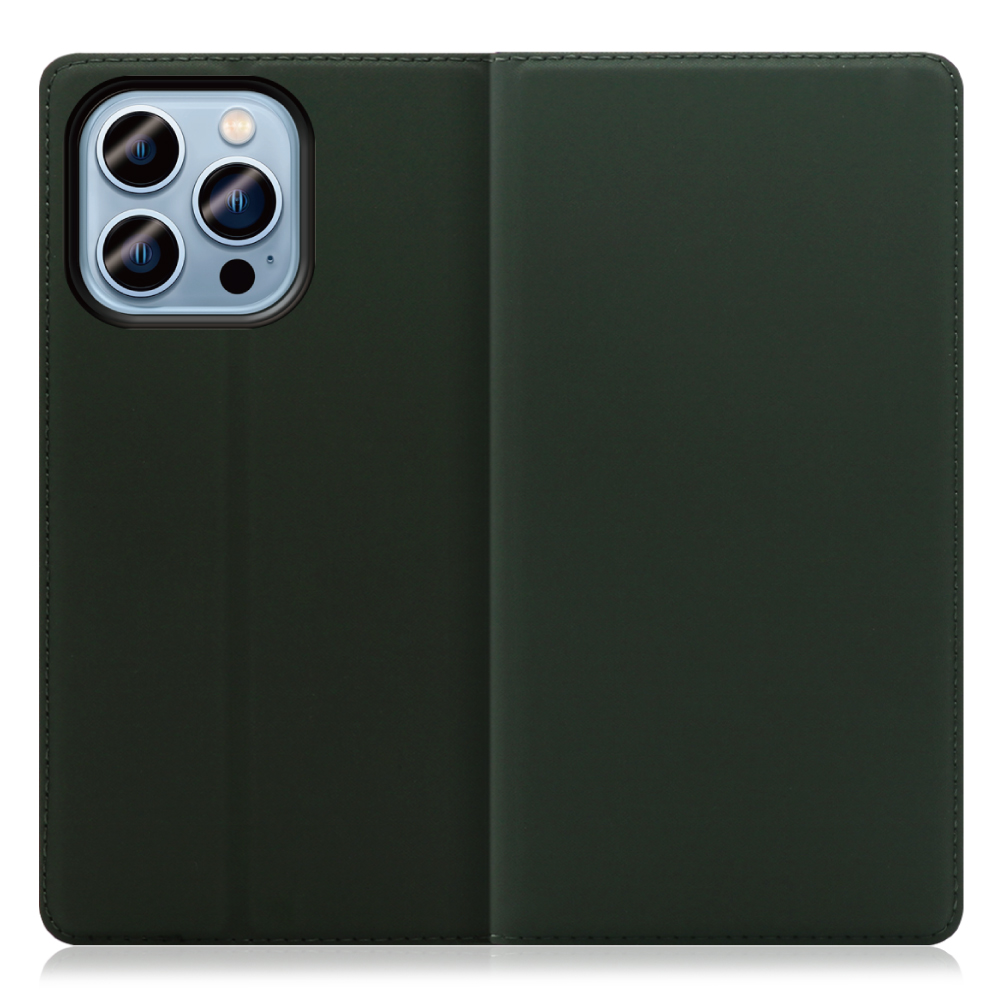 LOOF SKIN SLIM iPhone 14 Pro Max 用 [エバーグリーン] 薄い 軽量 手帳型ケース カード収納 幅広ポケット ベルトなし