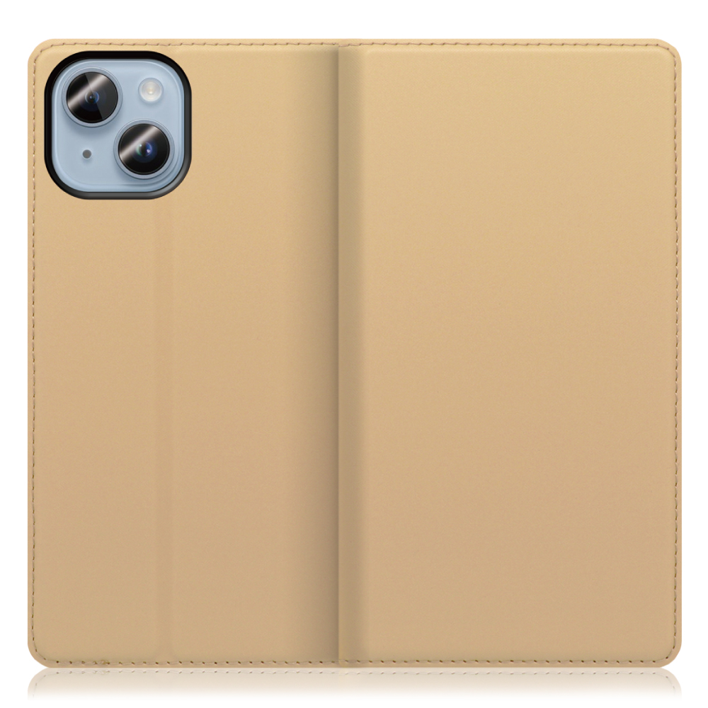LOOF SKIN SLIM iPhone 14 用 [ゴールド] 薄い 軽量 手帳型ケース カード収納 幅広ポケット ベルトなし