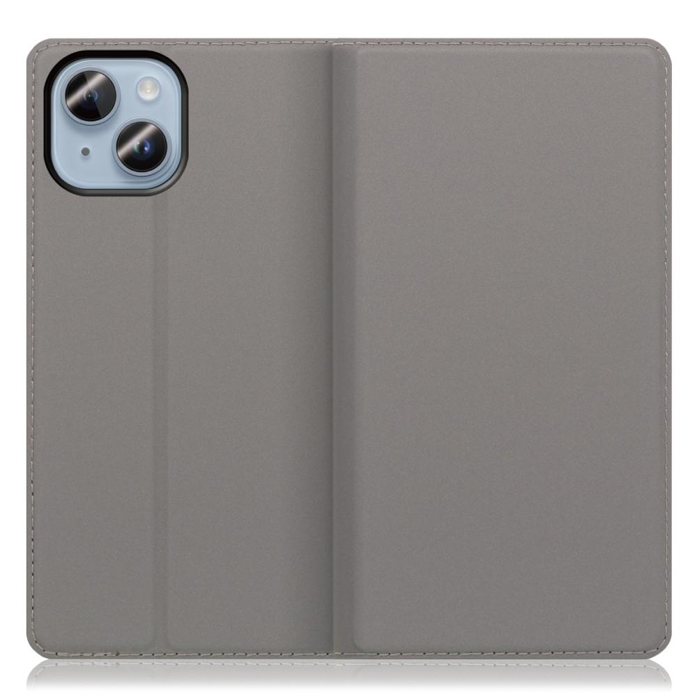 LOOF SKIN SLIM iPhone 14 Plus 用 [グレー] 薄い 軽量 手帳型ケース カード収納 幅広ポケット ベルトなし