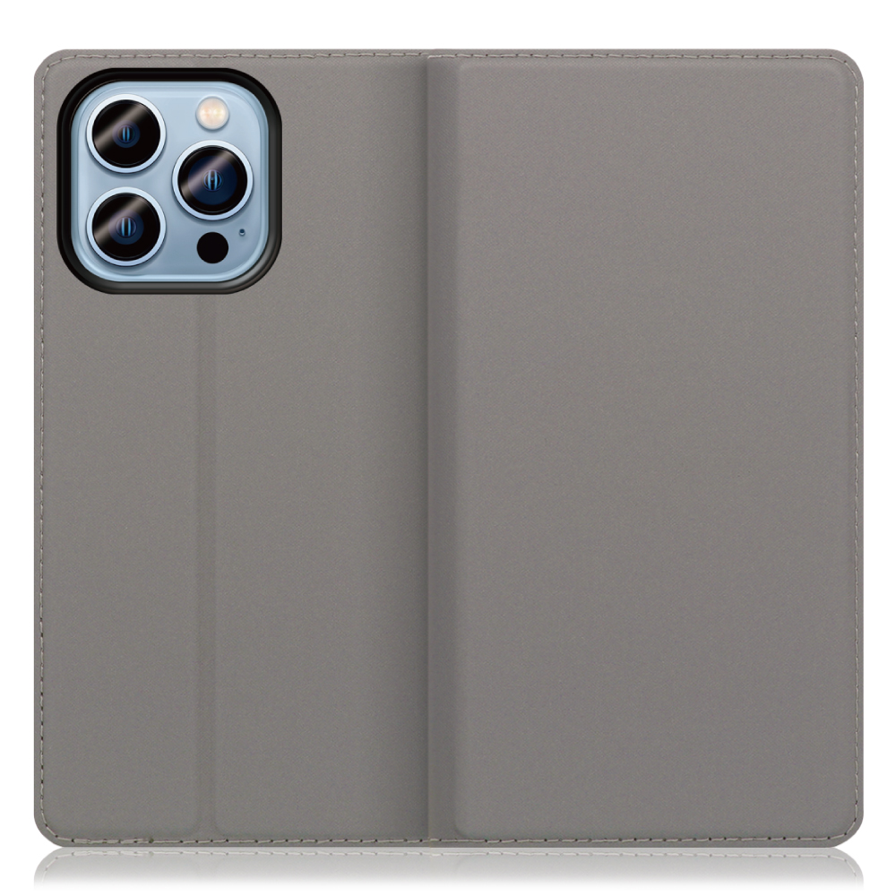LOOF SKIN SLIM iPhone 14 Pro Max 用 [グレー] 薄い 軽量 手帳型ケース カード収納 幅広ポケット ベルトなし