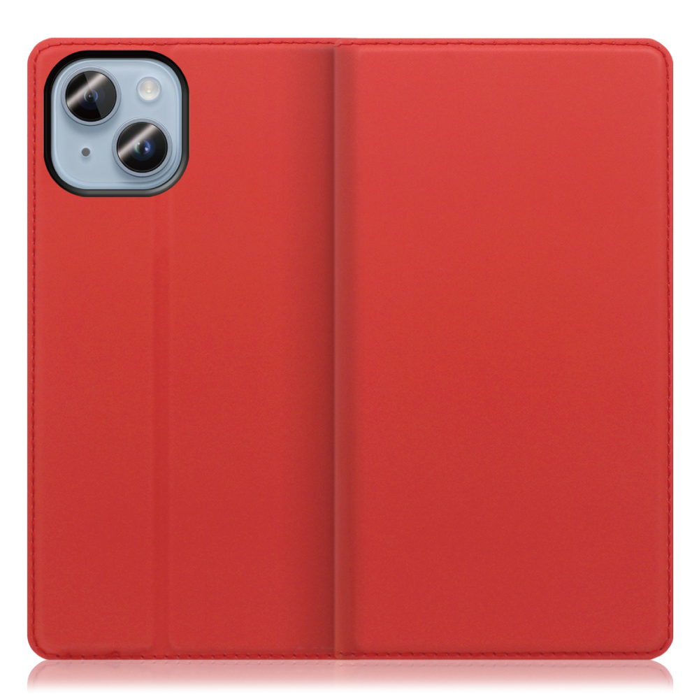 LOOF SKIN SLIM iPhone 14 用 [レッド] 薄い 軽量 手帳型ケース カード収納 幅広ポケット ベルトなし