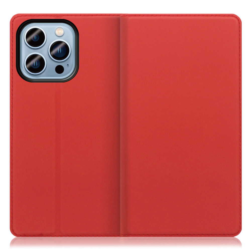 LOOF SKIN SLIM iPhone 14 Pro 用 [レッド] 薄い 軽量 手帳型ケース カード収納 幅広ポケット ベルトなし
