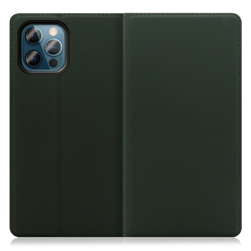 LOOF SKIN SLIM iPhone 12 / 12 Pro [エバーグリーン] 薄い 軽量 手帳型ケース カード収納 幅広ポケット ベルトなし